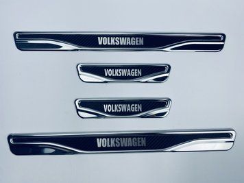 Накладки на пороги Volkswagen Polo 2009-2017 (хром-карбон) TAN24 00-00011755/1 фото